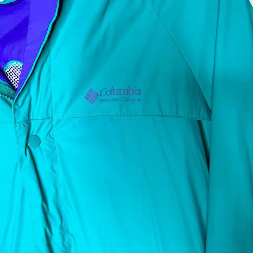 Vintage 90s 1990s Columbia Teal and blue waterproof PVC Jacket large - Picture 2 of 8